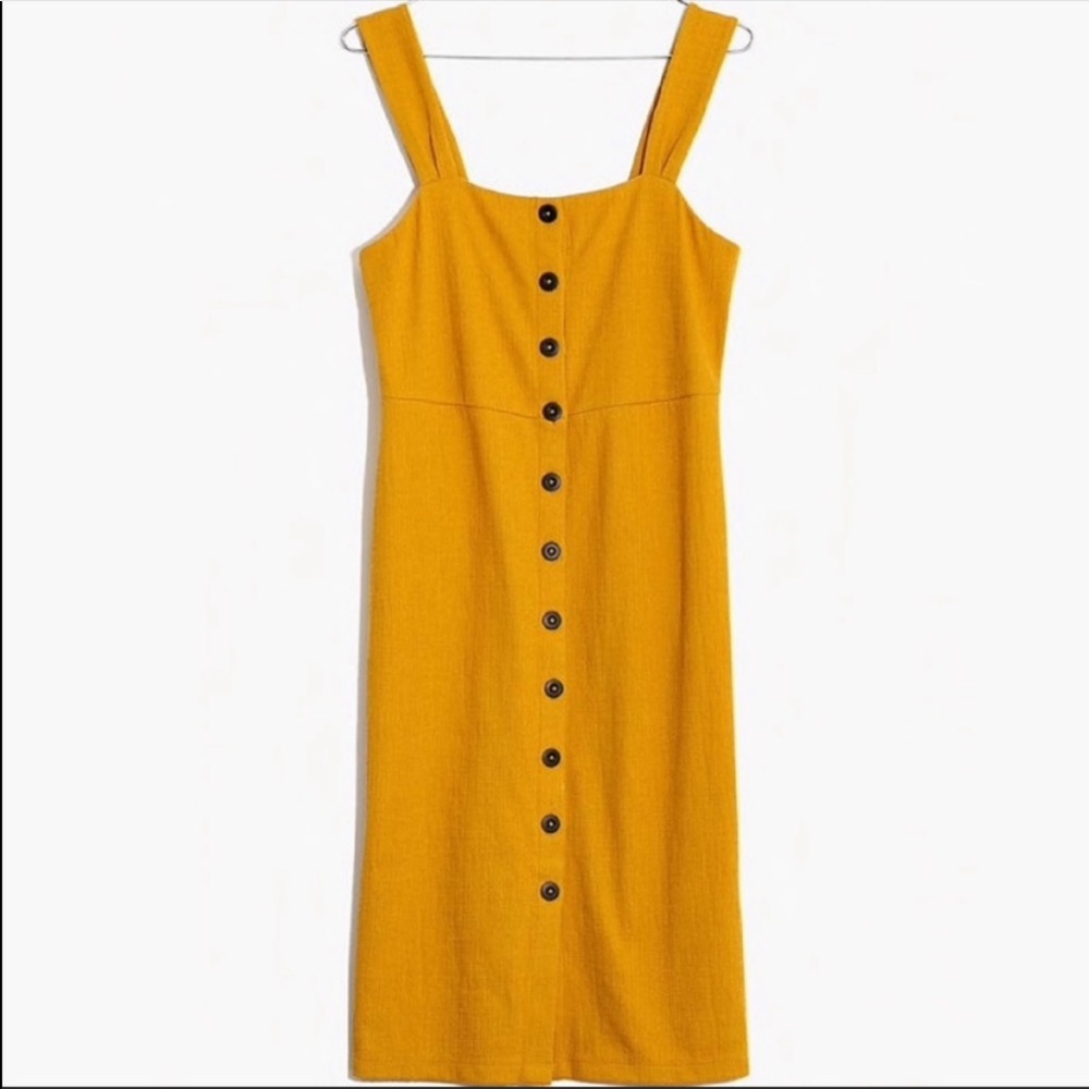 MADEWELL Texture & Thread Button-Front Tank Dress Mustard yellow midi orange M - Picture 8 of 12